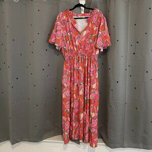 2x Haptics by Holly Harper smocked waist colorful floral maxi dress WITH POCKETS